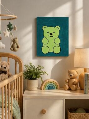 Cute Gummy Bear Canvas Wall Art 8x10 Handpainted Nursery Pop Art Decor